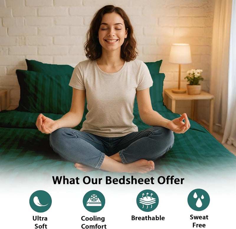 MOONCEE 6Pcs Bed Sheet King Size Set With Duvet Cover 220x240 Microfiber Bed Sheets Bedding Set Includes 1 Fitted Sheet, 1 Quilt Cover & 4 Pillows Cases (Dark Green, 6Pcs Duvet Cover Set- King) - Image 2