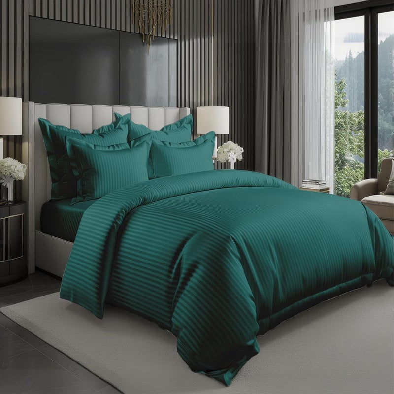 MOONCEE 6Pcs Bed Sheet King Size Set With Duvet Cover 220x240 Microfiber Bed Sheets Bedding Set Includes 1 Fitted Sheet, 1 Quilt Cover & 4 Pillows Cases (Dark Green, 6Pcs Duvet Cover Set- King) - Image 1