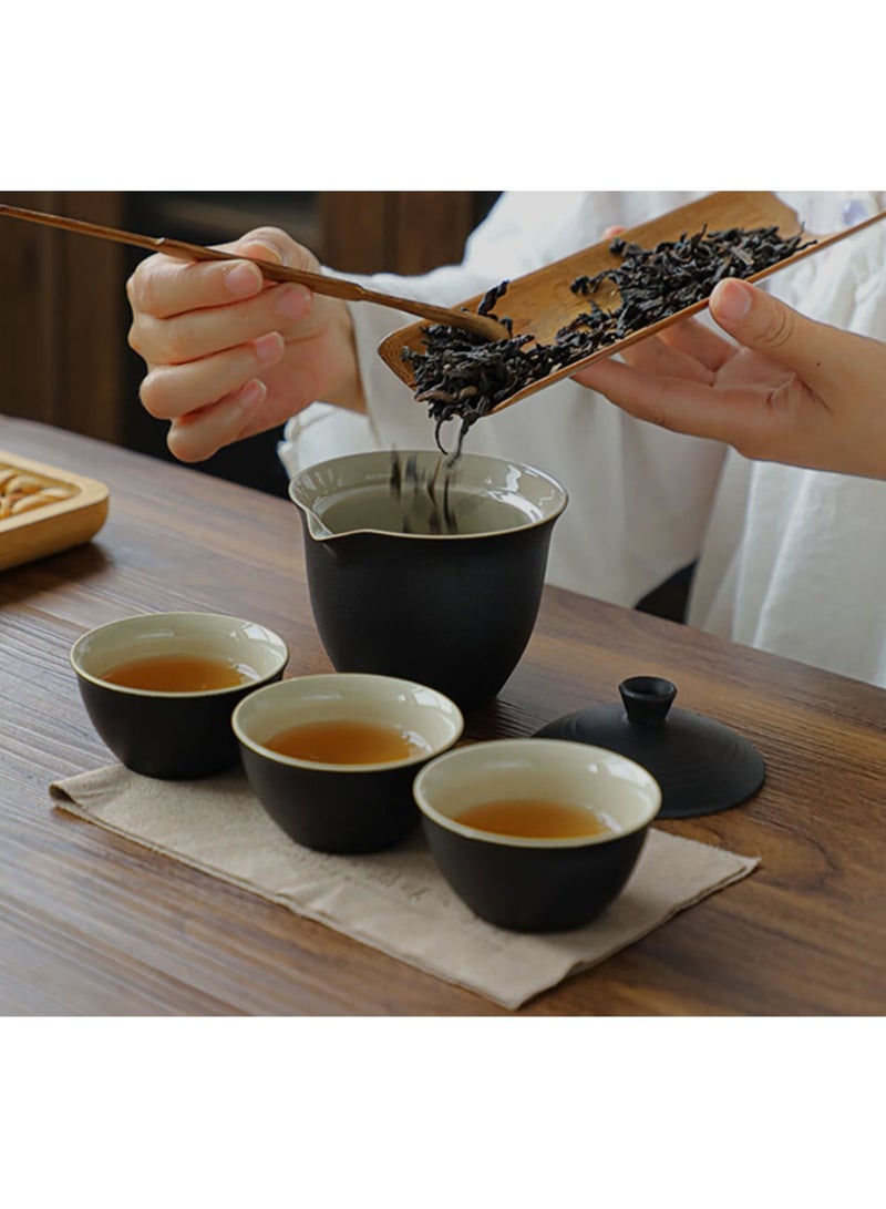Jingke Travel Kung Fu Tea Set Large Capacity Outdoor Portable Black Pottery Quick Tea Cup 1 Pot 3 Cups Zen Style Black Portable - Image 2