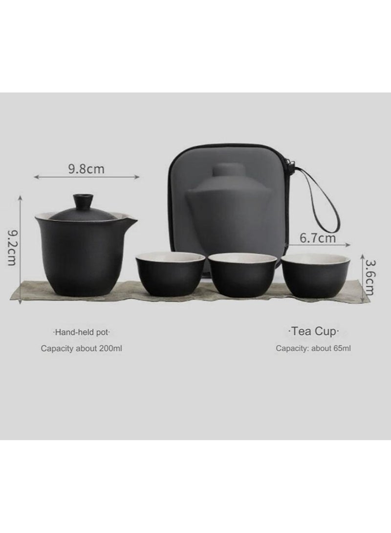 Jingke Travel Kung Fu Tea Set Large Capacity Outdoor Portable Black Pottery Quick Tea Cup 1 Pot 3 Cups Zen Style Black Portable - Image 3