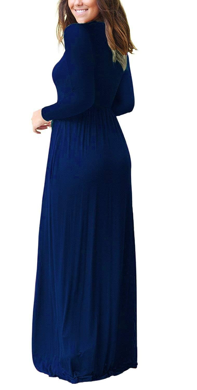 MISFAY Women's Long Sleeve Loose Plain Maxi Dresses Casual Long Dresses Pocket(Navy Blue,M) - Image 4