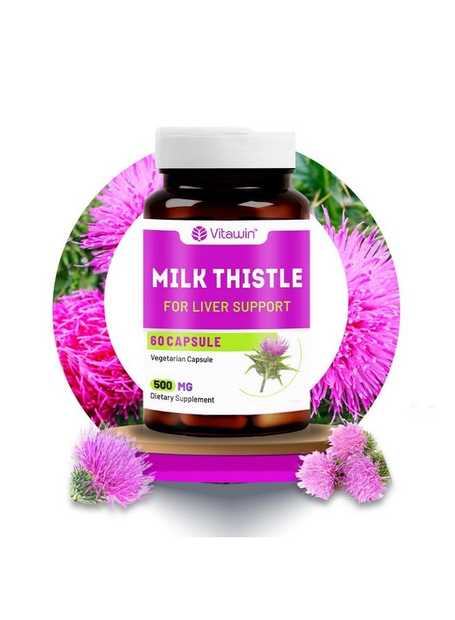 VITAWIN Milk Thistle Capsules (Pack Of 60), 500 mg, Ultimate Health & Nutrition Supplements For Cleansing & Body Detox (For Men & Women) (1) - Image 1