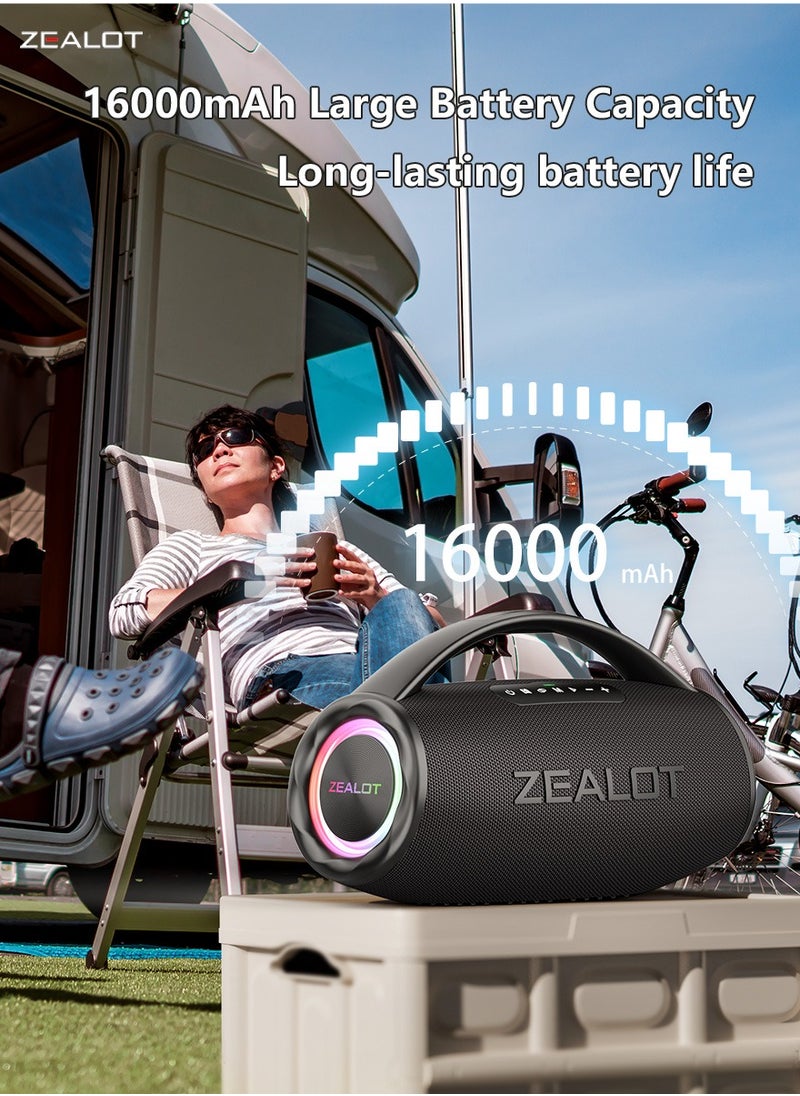 Zealot - ZEALOT S97 80W Bluetooth Speaker 16000mAh Battery 36-Hours Playtime Waterproof IPX5 Outdoor Portable Speaker Loud Stereo Booming Bass TF Card/U-Disk/AUX,For Mobile/tablet/PC/TV For Indoor/Outdoor - Image 1