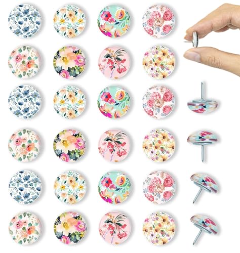 Tandarui 24Pcs Push Pins, Decorative Thumb Tacks,Floral Pins, Cute Push Pins for Cork Board Bulletin Board, Desk Accessories,Classroom,Home and Aesthetic Office Decor Supplies(Colorful Floral) - Image 1
