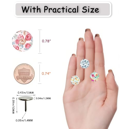 Tandarui 24Pcs Push Pins, Decorative Thumb Tacks,Floral Pins, Cute Push Pins for Cork Board Bulletin Board, Desk Accessories,Classroom,Home and Aesthetic Office Decor Supplies(Colorful Floral) - Image 4