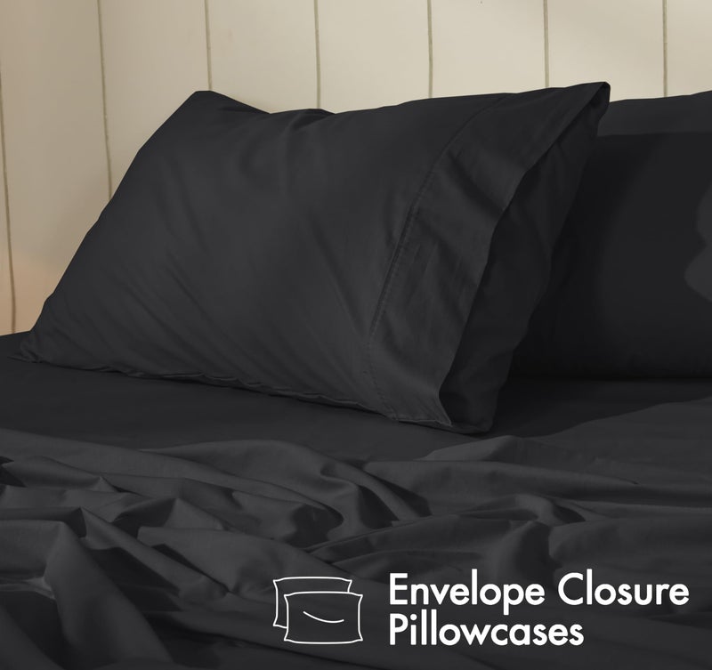 RUVANTI 100% Cotton Sheets – Queen Size Percale Bedding, Cooling & Breathable, Durable with a Crisp, Soft & Comfortable Feel, 16" Deep Pocket, 4-Piece Set, Jet Black - Image 5