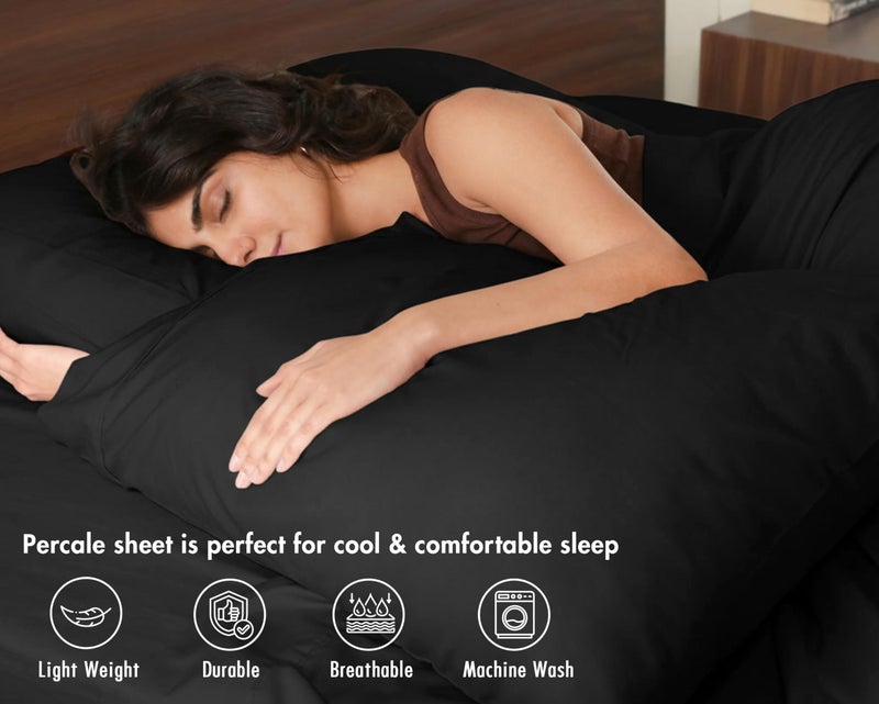 RUVANTI 100% Cotton Sheets – Queen Size Percale Bedding, Cooling & Breathable, Durable with a Crisp, Soft & Comfortable Feel, 16" Deep Pocket, 4-Piece Set, Jet Black - Image 3