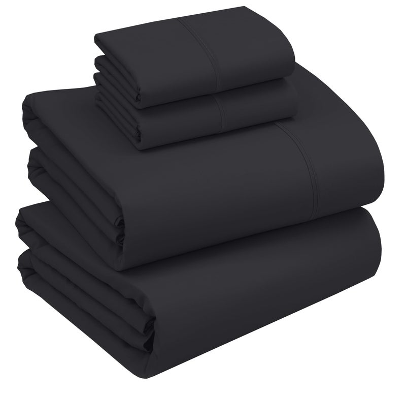 RUVANTI 100% Cotton Sheets – Queen Size Percale Bedding, Cooling & Breathable, Durable with a Crisp, Soft & Comfortable Feel, 16" Deep Pocket, 4-Piece Set, Jet Black - Image 1