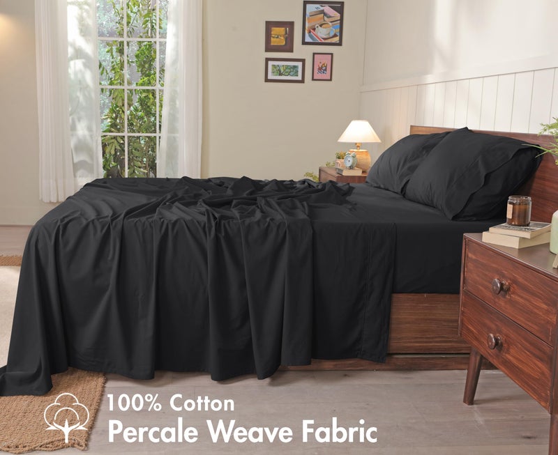 RUVANTI 100% Cotton Sheets – Queen Size Percale Bedding, Cooling & Breathable, Durable with a Crisp, Soft & Comfortable Feel, 16" Deep Pocket, 4-Piece Set, Jet Black - Image 2