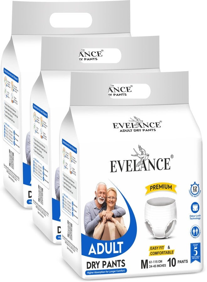 Evelance adult diapers, Size M 30 diapers, odor lock technology & easy fit diaper pants, with 12 hours of protection (Pack of 3) - Image 1