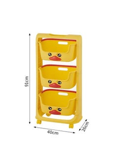 XiuWoo Toys Organizer Children's toy storage rack, living room small yellow duck baby snack cart, multi-layer movable bedroom bedside storage rack, 91cm, yellow  - Image 2