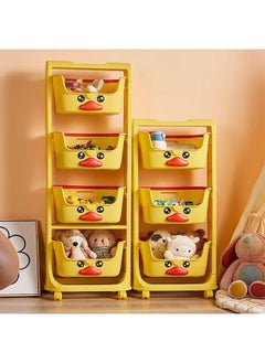XiuWoo Toys Organizer Children's toy storage rack, living room small yellow duck baby snack cart, multi-layer movable bedroom bedside storage rack, 91cm, yellow  - Image 3