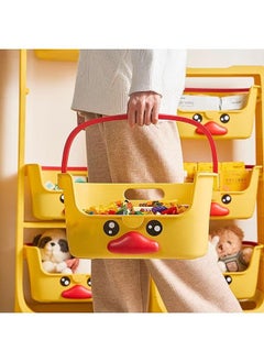 XiuWoo Toys Organizer Children's toy storage rack, living room small yellow duck baby snack cart, multi-layer movable bedroom bedside storage rack, 91cm, yellow  - Image 4