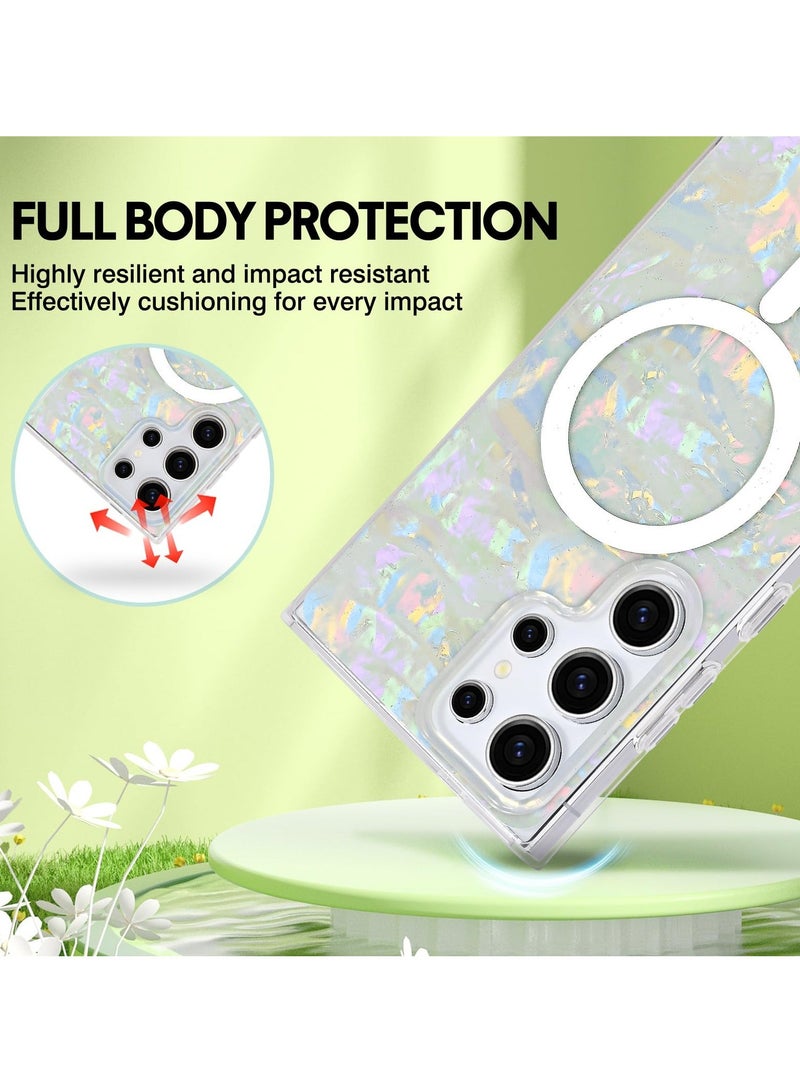 Magnetic Case for Samsung Galaxy S24 Ultra 5G, Sparkle Bling Pearl Colorful Shell Design Compatible with MagSafe, Shockproof Protective Phone Cover, Non-Yellowing Hard Clear PC Back  - Image 2