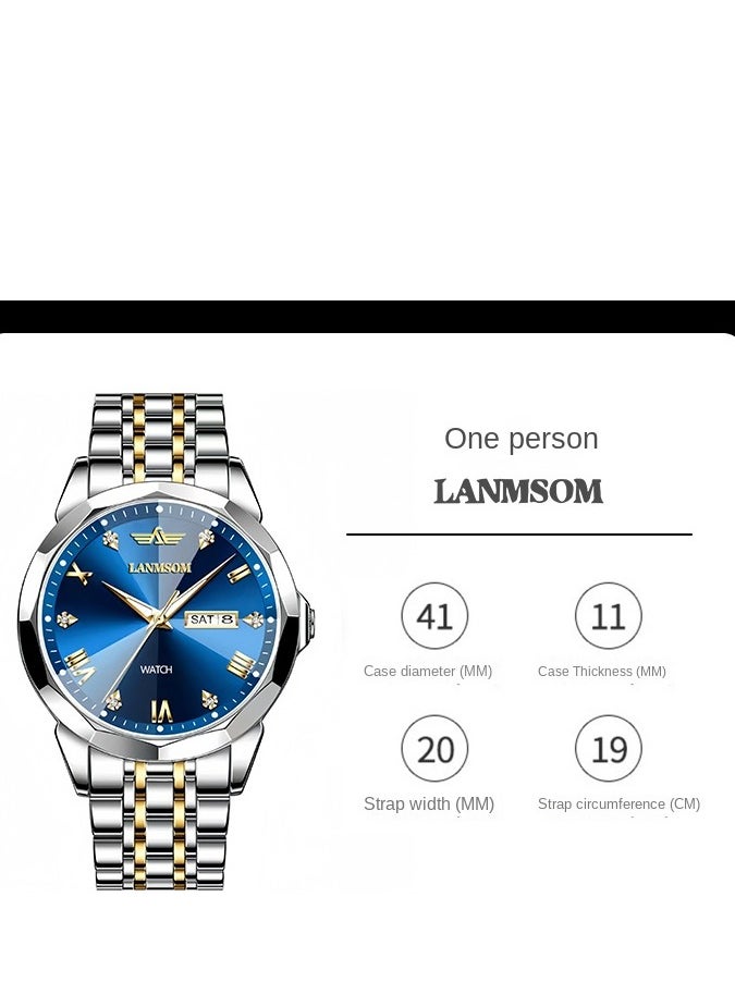 LANMSOM ساعات للرجال ساعة كوارتز انالوج بعقارب من الستانلس ستيل ومقاومة للماء  - Image 4
