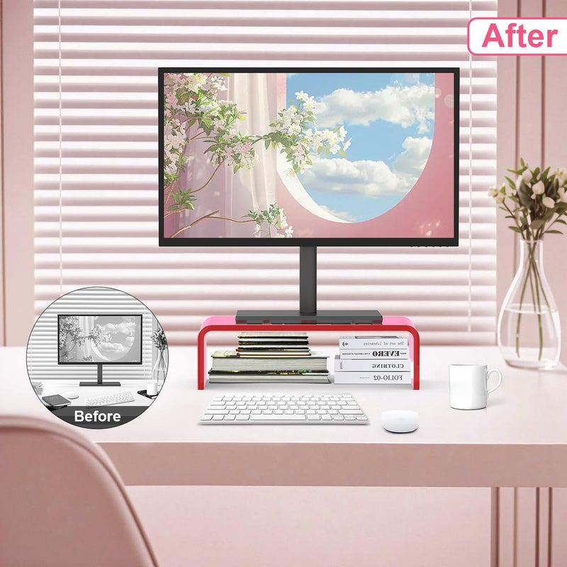 Beimu Acrylic Monitor Stand Riser Acrylic Laptop Stand for Desk Clear Computer Monitor Stand for Desk Accessories iMac Organizer Office Must-Haves Product for Working from Home Bright Pink - Image 5