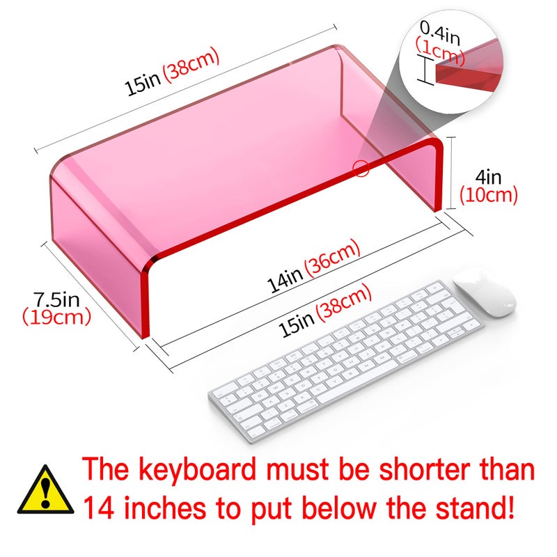 Beimu Acrylic Monitor Stand Riser Acrylic Laptop Stand for Desk Clear Computer Monitor Stand for Desk Accessories iMac Organizer Office Must-Haves Product for Working from Home Bright Pink - Image 2
