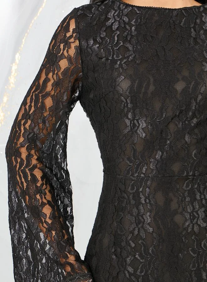 ستايلي Lace Insert Beaded Tassel Detail Mermaid Maxi Dress