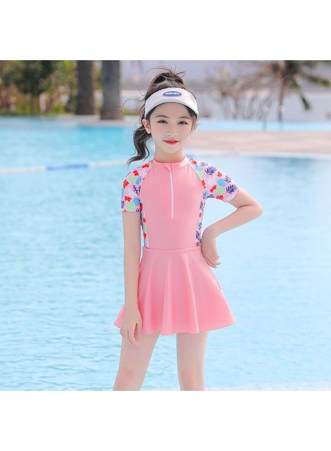 Generic 2 Piece Kids Swimsuit Set for Girls, Swimwear Children Swimming Trunks Short Sleeves Clothing Beachwear Bathing Suit for Summer, 100-110cm  - Image 3
