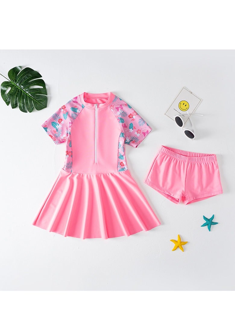 Generic 2 Piece Kids Swimsuit Set for Girls, Swimwear Children Swimming Trunks Short Sleeves Clothing Beachwear Bathing Suit for Summer, 100-110cm  - Image 1