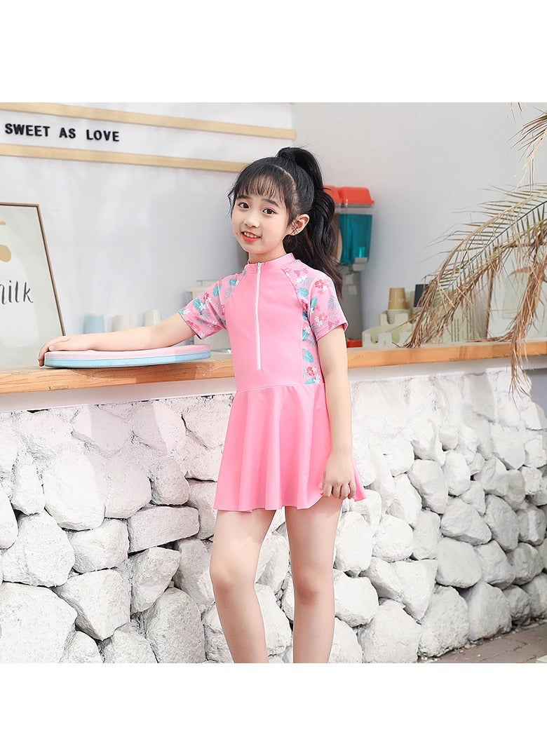 Generic 2 Piece Kids Swimsuit Set for Girls, Swimwear Children Swimming Trunks Short Sleeves Clothing Beachwear Bathing Suit for Summer, 100-110cm  - Image 2