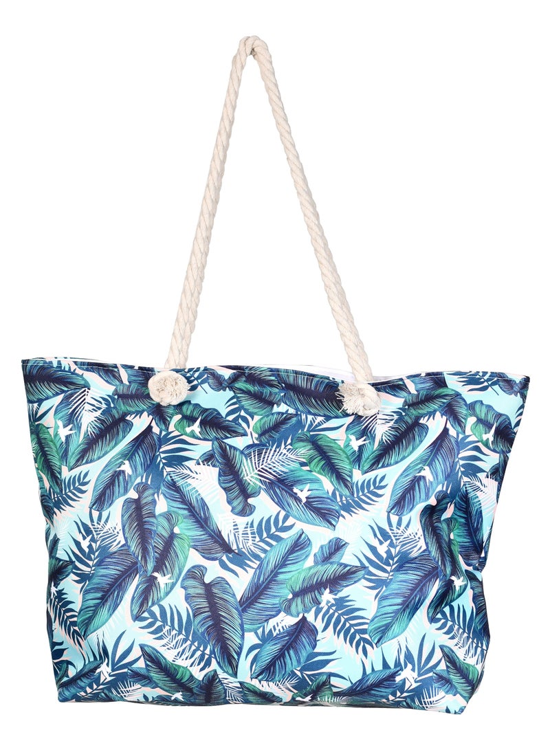 Stylish beach bag with a linen lining and a hemp rope handle, large capacity, water resistant  - Image 1