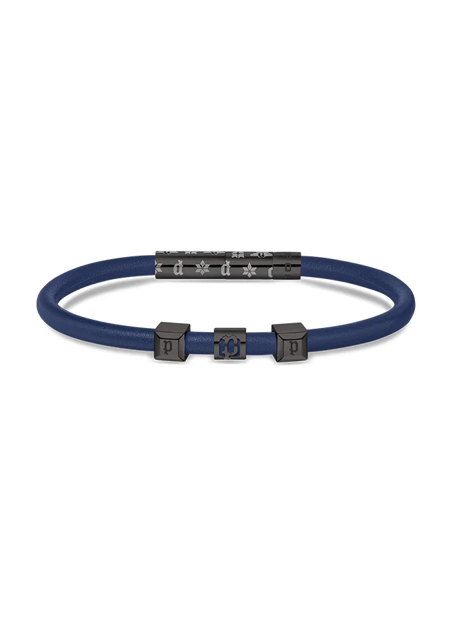 POLICE Flake Blue Leather With Grey Logo Gents BraceletPEAGB0033906