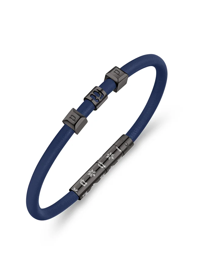 POLICE Flake Blue Leather With Grey Logo Gents BraceletPEAGB0033906