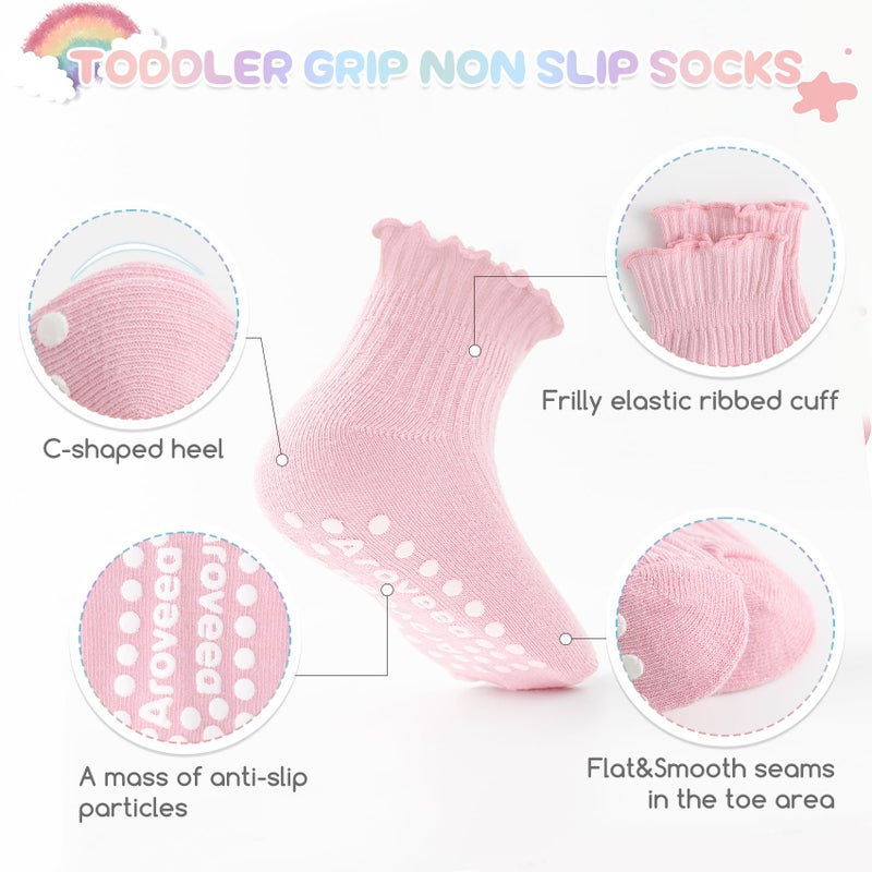 Aroveea Baby Toddler Girls Socks Grip Ruffle Non Slip Girls Cotton 12 Pack Socks for 3-5T Kids Cute Ankle 6M-7Years - Image 3