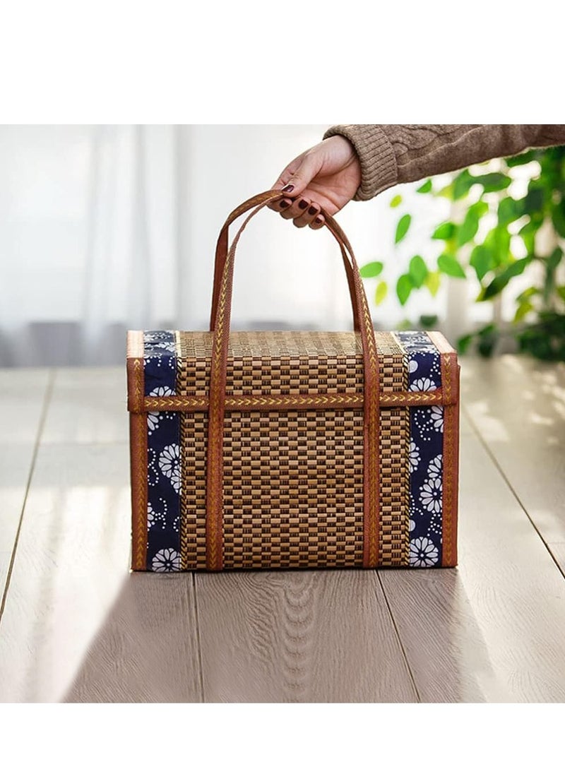 Generic - Wicker Baskets Woven Picnic Basket Folding Fruit Basket Handheld Food Storage Basket, Baskets with Handles Shopping Sour Dough Bread Basket Bread Pans  Picnic Blankets - Image 1