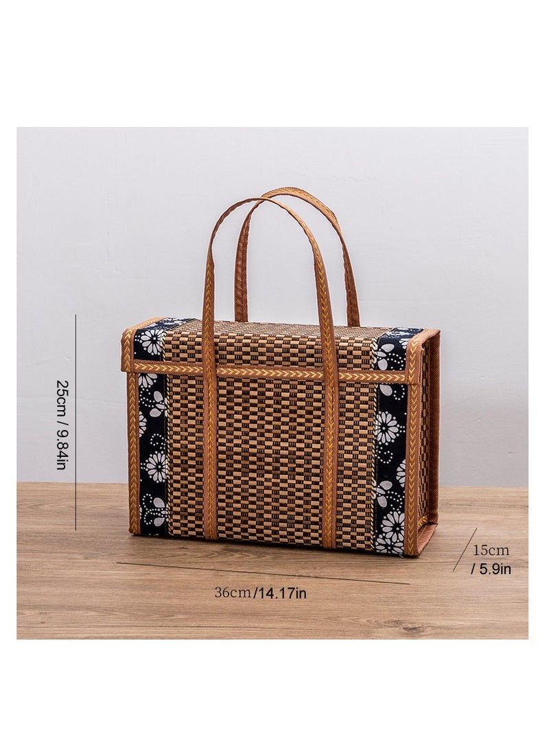 Generic - Wicker Baskets Woven Picnic Basket Folding Fruit Basket Handheld Food Storage Basket, Baskets with Handles Shopping Sour Dough Bread Basket Bread Pans  Picnic Blankets - Image 1