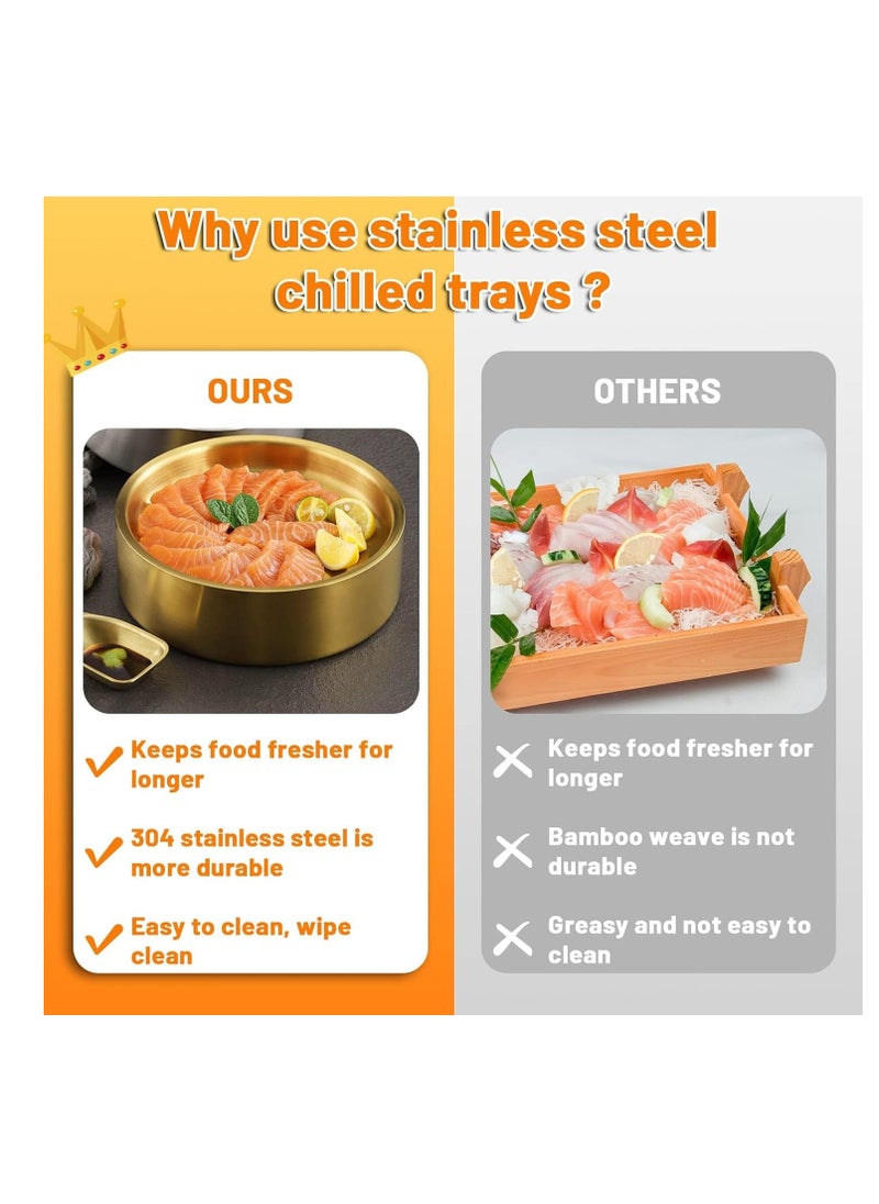 SYOSI - 8.5in Gold Stainless Steel Ice Chilled Serving Tray - Elegant and Functional Cold Appetizer Platter with Ice for Parties and Events (Gold) - Image 1