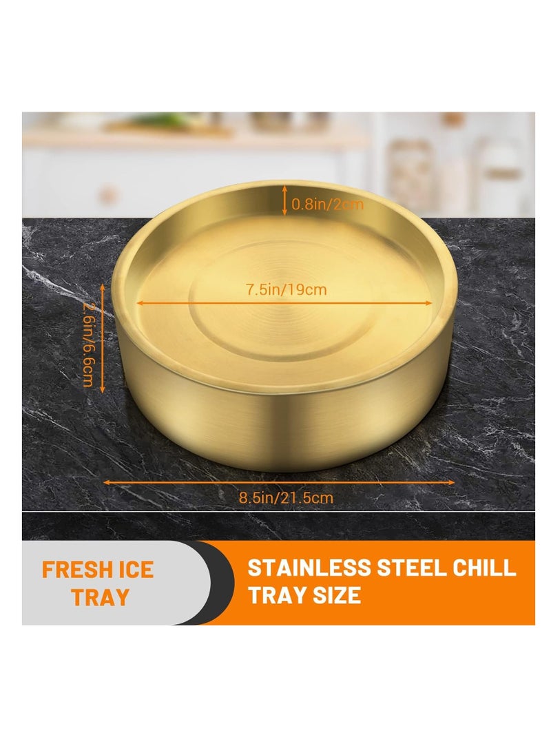 SYOSI - 8.5in Gold Stainless Steel Ice Chilled Serving Tray - Elegant and Functional Cold Appetizer Platter with Ice for Parties and Events (Gold) - Image 1