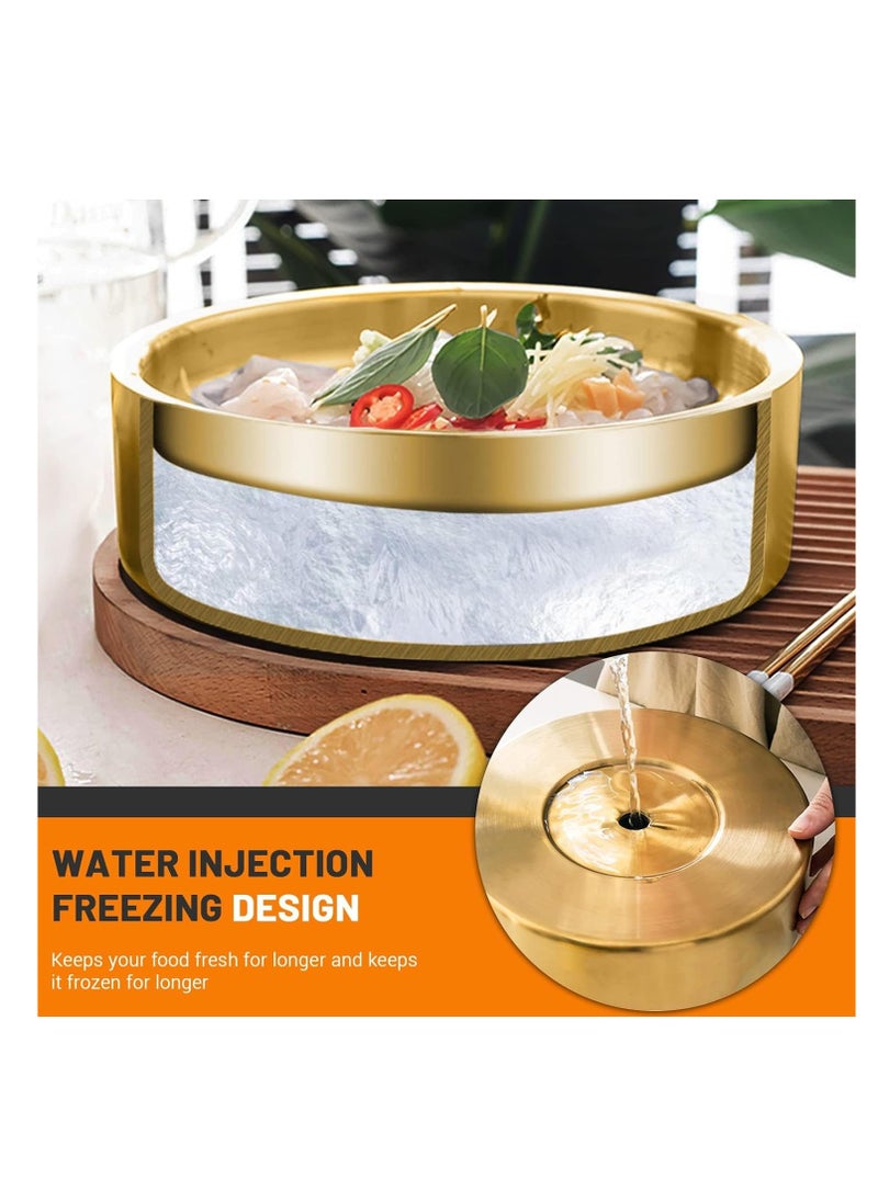 SYOSI - 8.5in Gold Stainless Steel Ice Chilled Serving Tray - Elegant and Functional Cold Appetizer Platter with Ice for Parties and Events (Gold) - Image 1