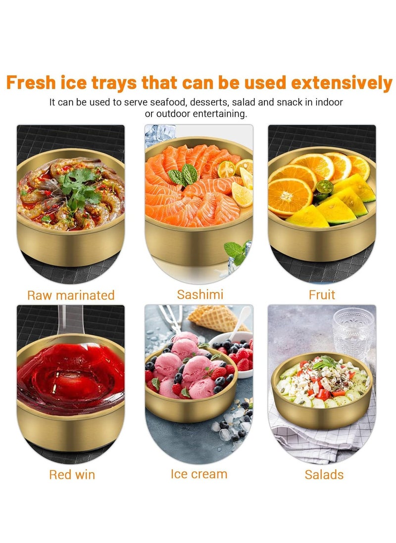 SYOSI - 8.5in Gold Stainless Steel Ice Chilled Serving Tray - Elegant and Functional Cold Appetizer Platter with Ice for Parties and Events (Gold) - Image 1
