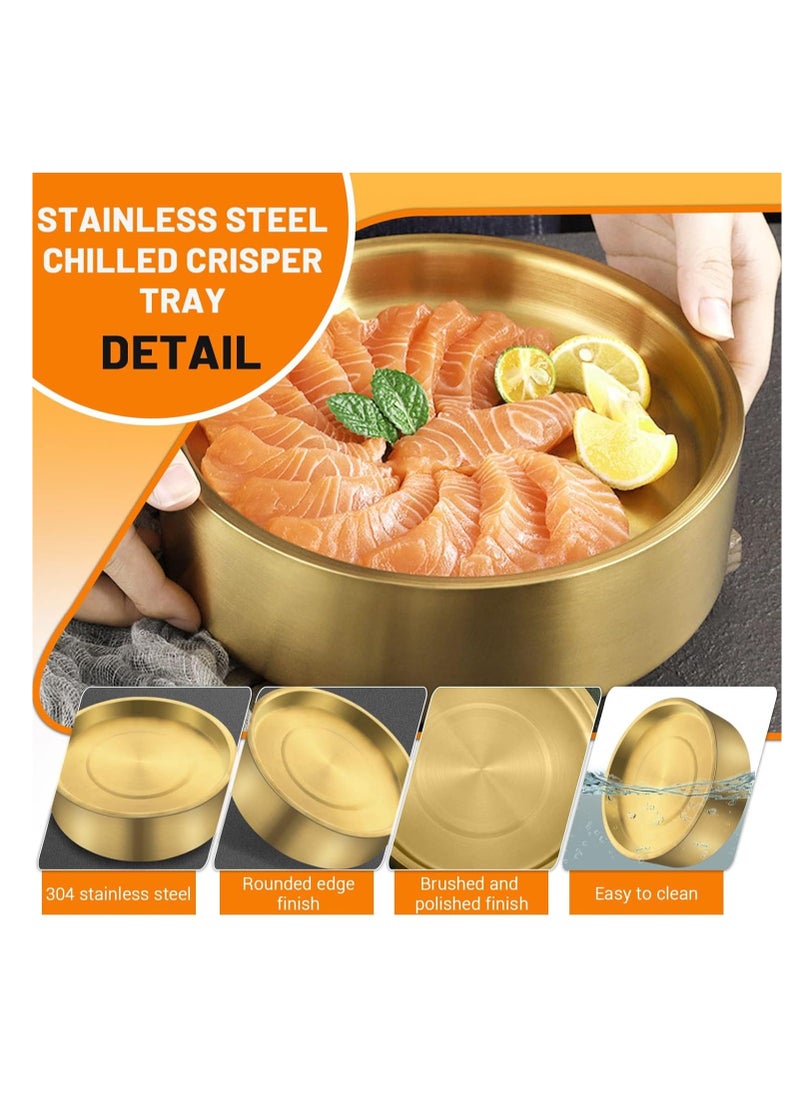 SYOSI - 8.5in Gold Stainless Steel Ice Chilled Serving Tray - Elegant and Functional Cold Appetizer Platter with Ice for Parties and Events (Gold) - Image 1