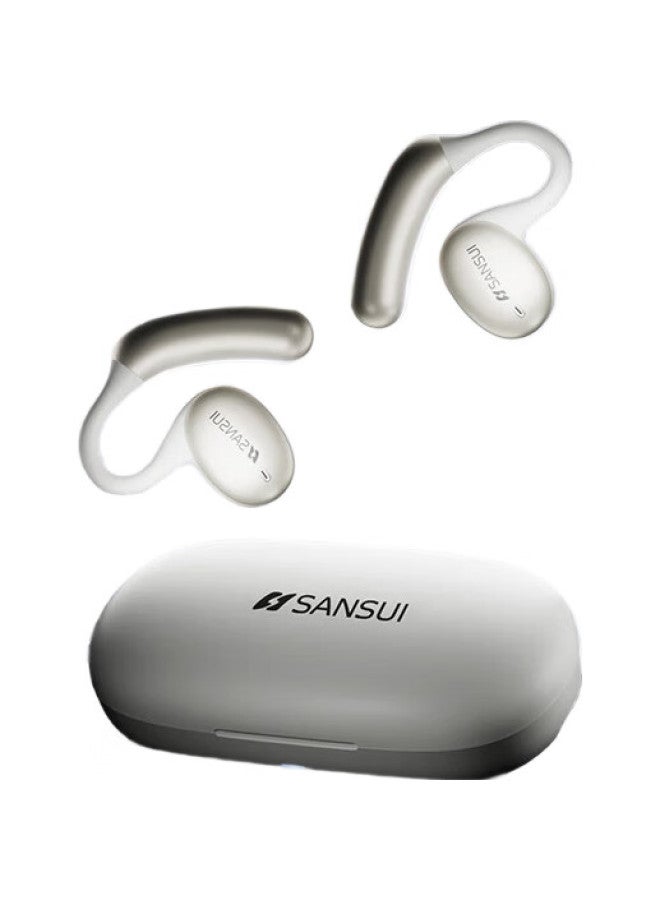 Sansui Tw35 [Ultra-Sensitive Sound | Berlin Sound] Bluetooth Earphones, Over-Ear, Bone Conduction Concept, Non-In Open-Style, Sports Noise Reduction, Compatible With Huawei And Apple, Pearl White - Image 1