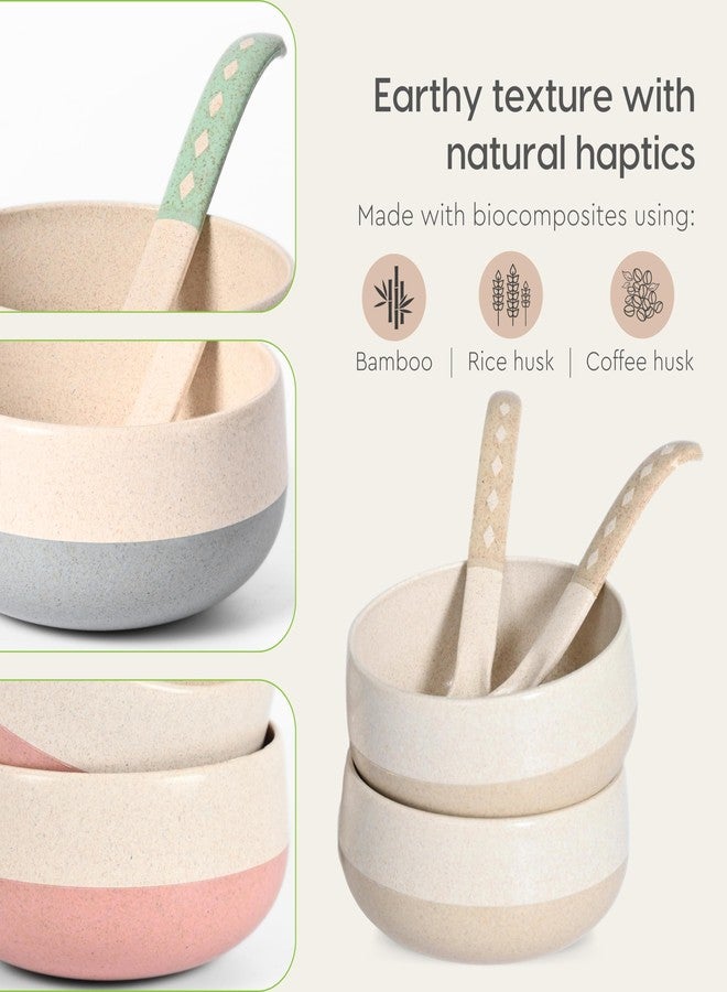 Eha Earth-Friendly Soup Bowls with Spoons|250 ml|Made with Rice Husk Biocomposite|Microwave Safe Bowls for Kitchen|Serving Bowl Set of 4|Pastel, Multicolor - Image 5