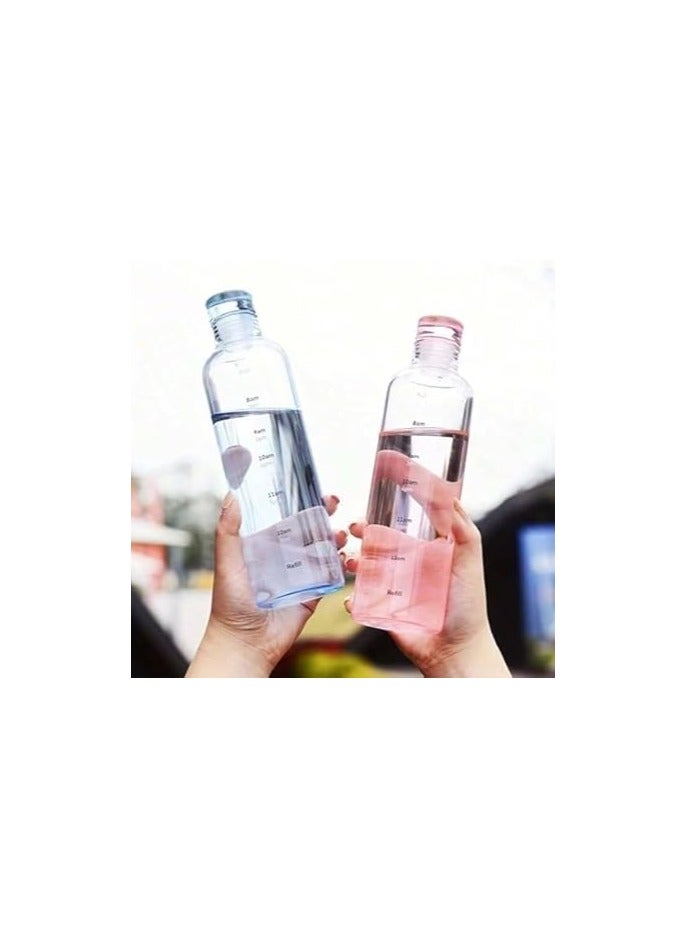 500ml Water Bottle with Time Marker Reusable Plastic Transparent Outdoor Sports Drink Bottle (Pink) - Image 2