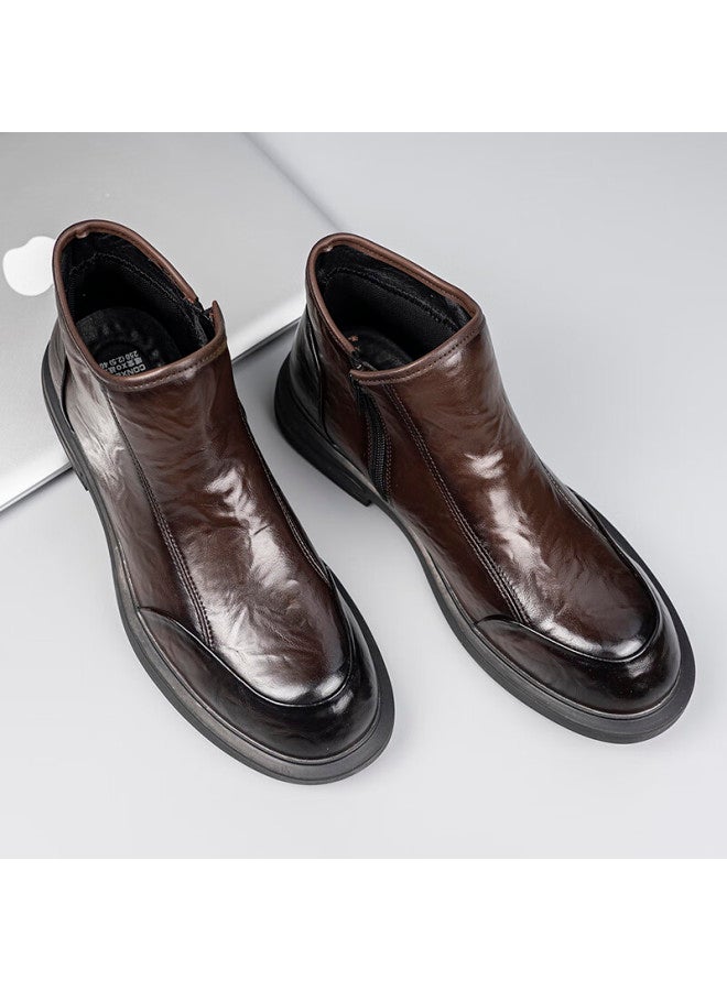 Xo Chelsea Boots Men Leather Spring Mid-top British Work Boots Trendy Ankle Boots Brown Size 44 - Image 2