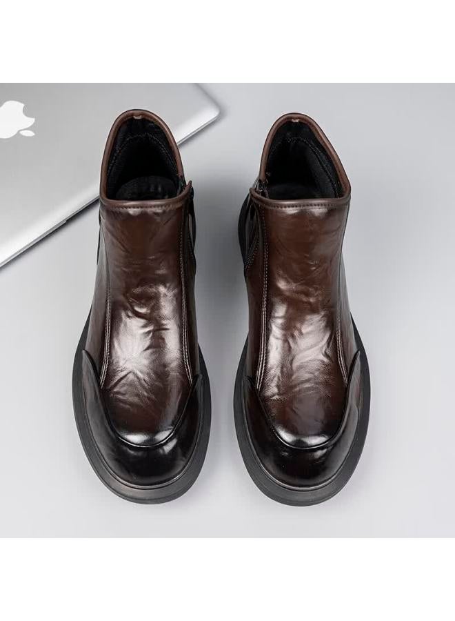 Xo Chelsea Boots Men Leather Spring Mid-top British Work Boots Trendy Ankle Boots Brown Size 44 - Image 3