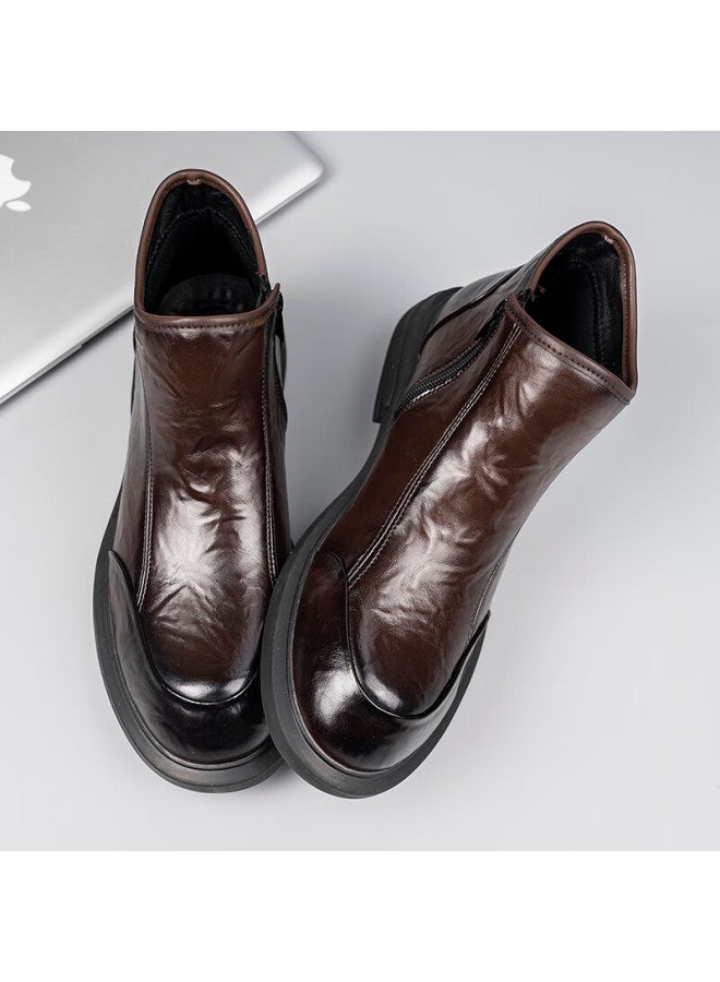 Xo Chelsea Boots Men Leather Spring Mid-top British Work Boots Trendy Ankle Boots Brown Size 44 - Image 5