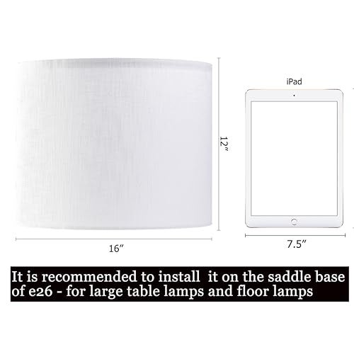 Goso White Linen Lampshades Set of 2 Large, Drum Lamp Shade 16" Top x 16" Bottom x 12" High (Spider) Modern Lamp Shades for Table Lamps & Floor Lamp - Lampshades Replacement,Required Assembly -By GO&SO - Image 2