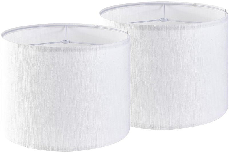 Goso White Linen Lampshades Set of 2 Large, Drum Lamp Shade 16" Top x 16" Bottom x 12" High (Spider) Modern Lamp Shades for Table Lamps & Floor Lamp - Lampshades Replacement,Required Assembly -By GO&SO - Image 1