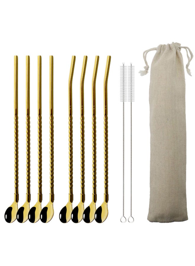 304 Stainless Steel Straw Spoon Set Milk Tea Shop Special Straw Sand Ice Mixing Spoon Environmental Protection Mixing Spoon 