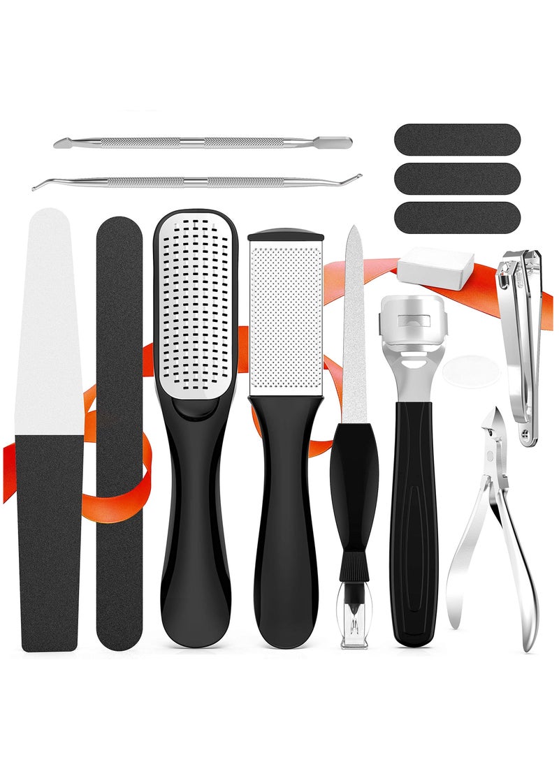 SYOSI مبرد قدم لإزالة الجلد الميت، ومقشر قدم لإزالة الجلد الميت ومقص أظافر القدم، ومجموعة باديكير 15 في 1 للعناية بالقدم لإزالة الجلد الصلب للنساء والرجال والصالونات أو المنزل - Image 1