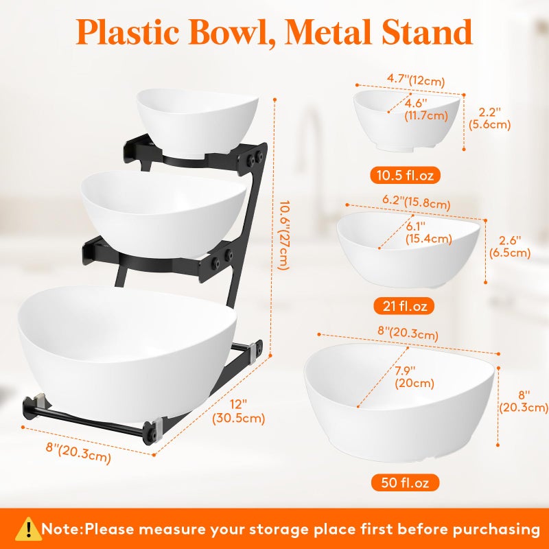 Lifewit 3 Tier Plastic Serving Bowls with Black Metal Stand, Chips and Dip Serving Tray Set for Entertaining Party, Crack-Proof Serving Platters for Fruit/Snack/Candy, 31 x 20 x 27 cm/12 x 8 x 10.6 - Image 2