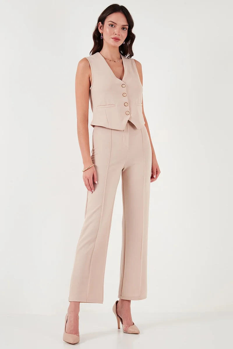 ليلا Stretch Fitted Fit V Neck Buttoned Vest Women's Vest 5865971