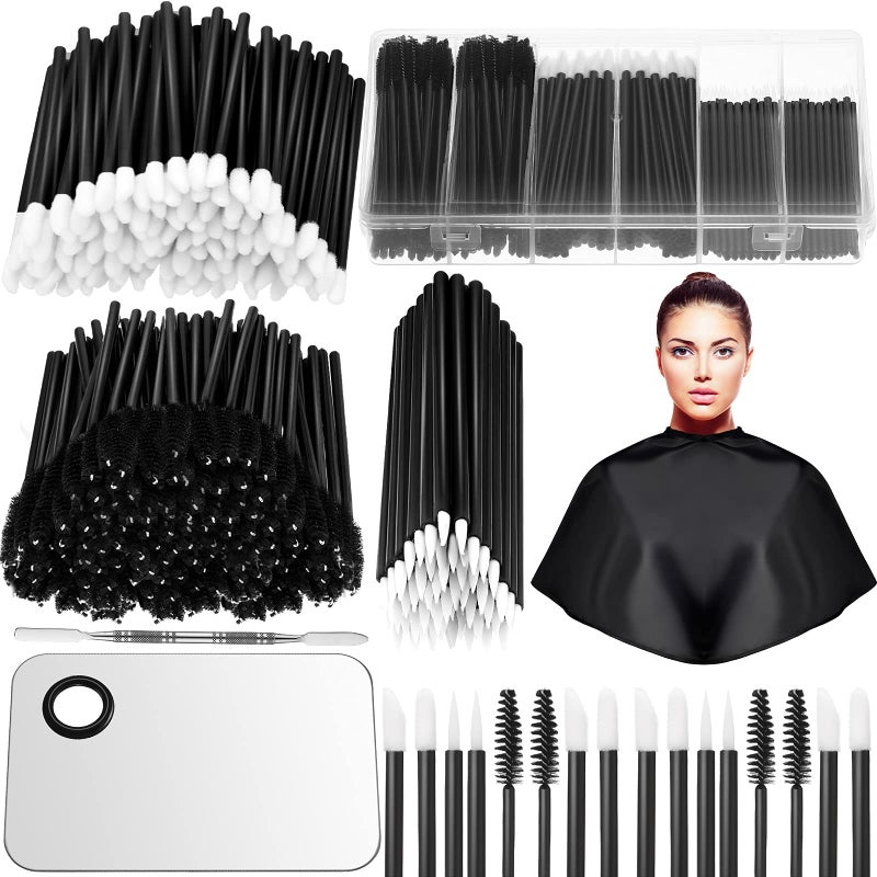 Maitys Maitys 260 Pieces Disposable Makeup Tools Kit Eyeliner Brushes Mascara Wands Lipstick Applicators Plastic Organizer Box Short Waterproof Cape Stainless Steel Makeup Palette SpatulaBlack 