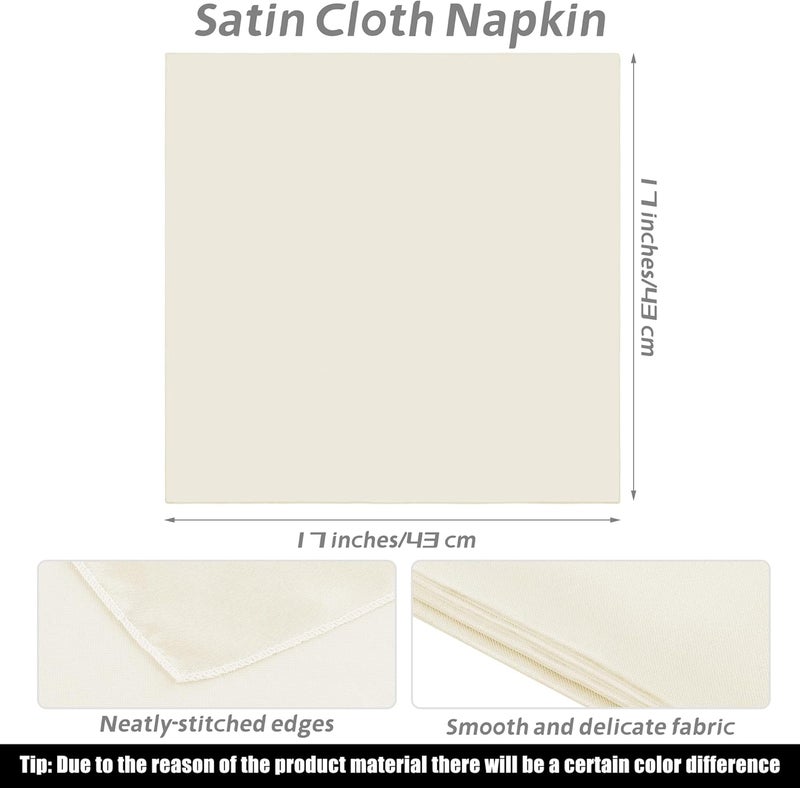 MCEAST Satin Cloth Napkins and Napkin Rings Set of 8, Smooth Fabric Table Napkins and Napkin Holder for Wedding, Birthday Dinner Party, Family Gatherings, Table Decor (Ivory, 17 x 17 Inches) - Image 2